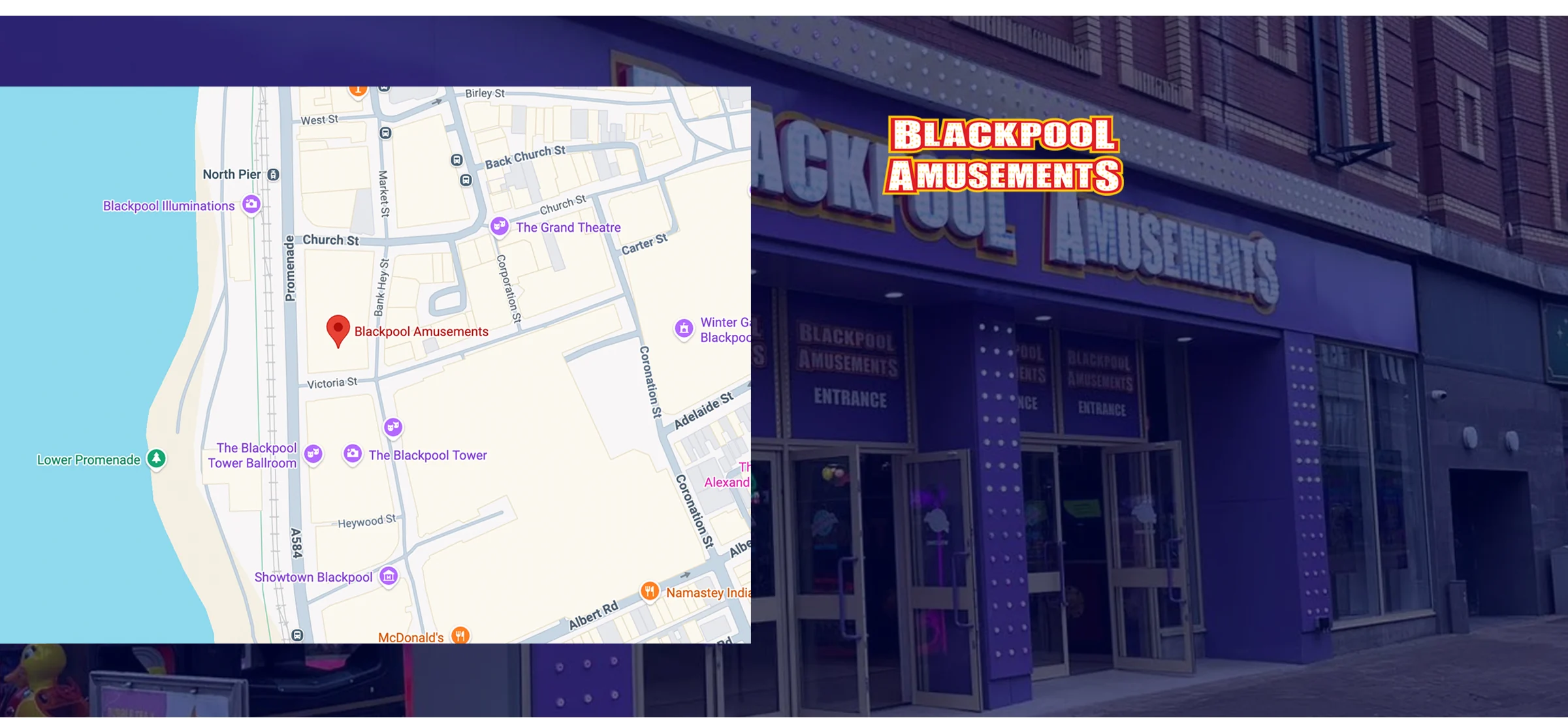 Blackpool Amusements shopfront on Bank Hey Street with opening times